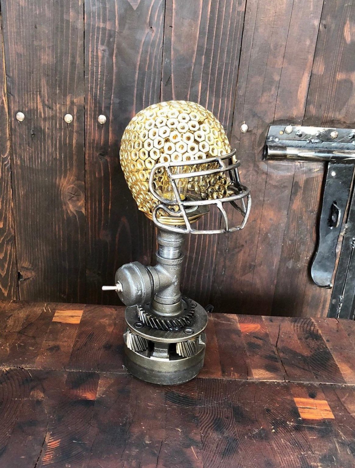 Football Helmet Lamp Welded with Nuts and Gears Gifter World
