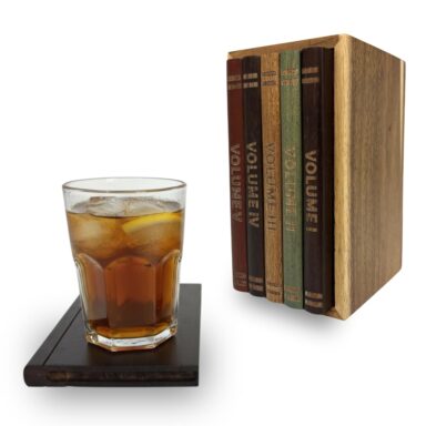 Solid Wood Book Shaped Coasters with Drinking Puns