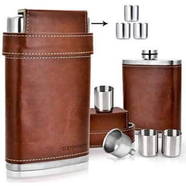 Leather Flask with Shot Glasses