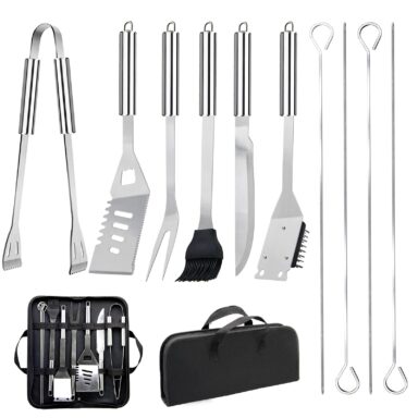 Grilljoy BBQ Grill Tools Set with Insulated Cooler Bag -12pcs, Stainless Steel