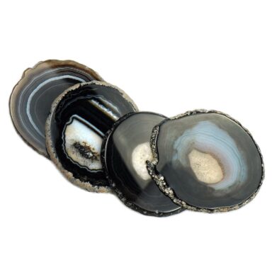Agate Coasters, Black Authentic Geode Stone, Set of 4