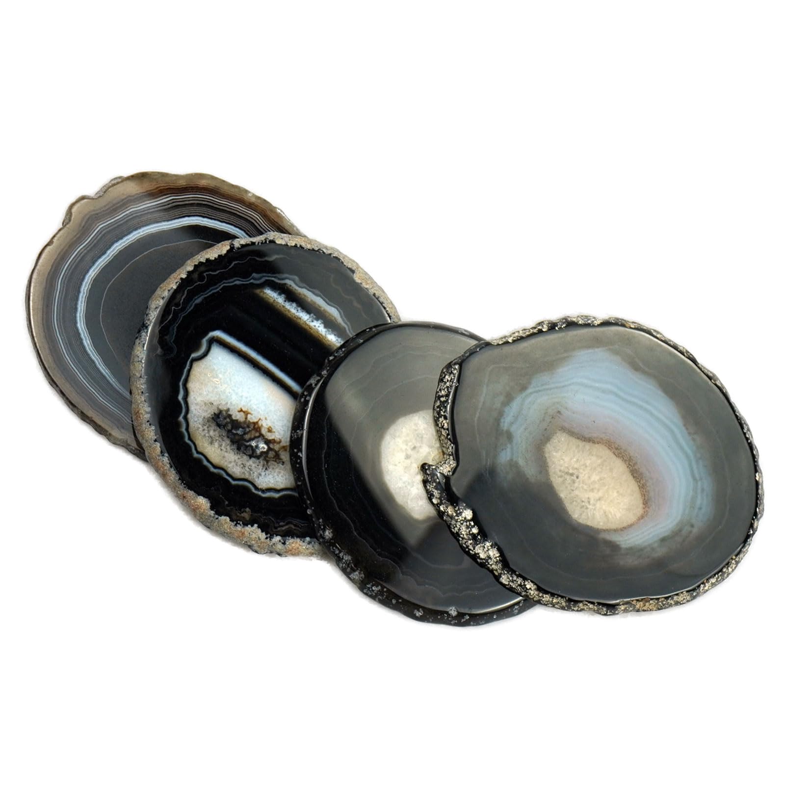 Agate Coasters, Black Authentic Geode Stone, Set of 4