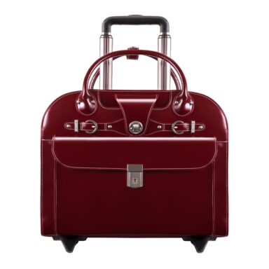 15″ Red Leather Wheeled Laptop Briefcase