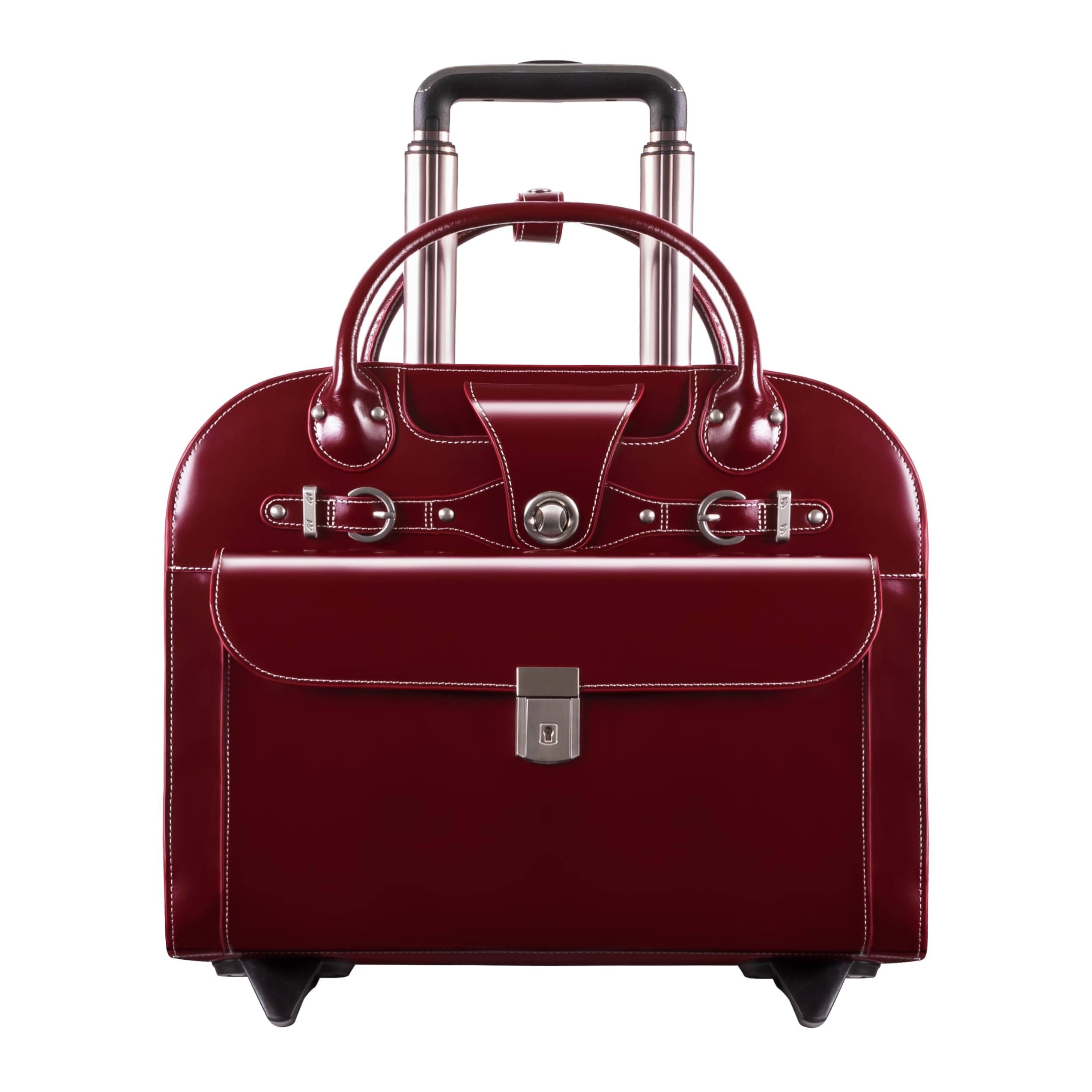 15″ Red Leather Wheeled Laptop Briefcase