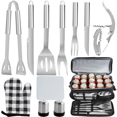 BBQ Grill Accessories Tool Set with Insulated Waterproof Cooler Bag