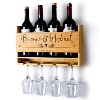 Personalized Wall Wine Rack with Glass Holder