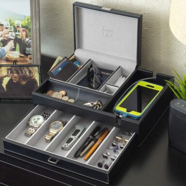 Men’s Valet & Jewelry Box Organizer with Smartphone Charging Station