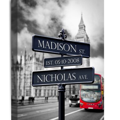 “Lovers Road Crossing” Sign – Personalized Artwork with Names and Date