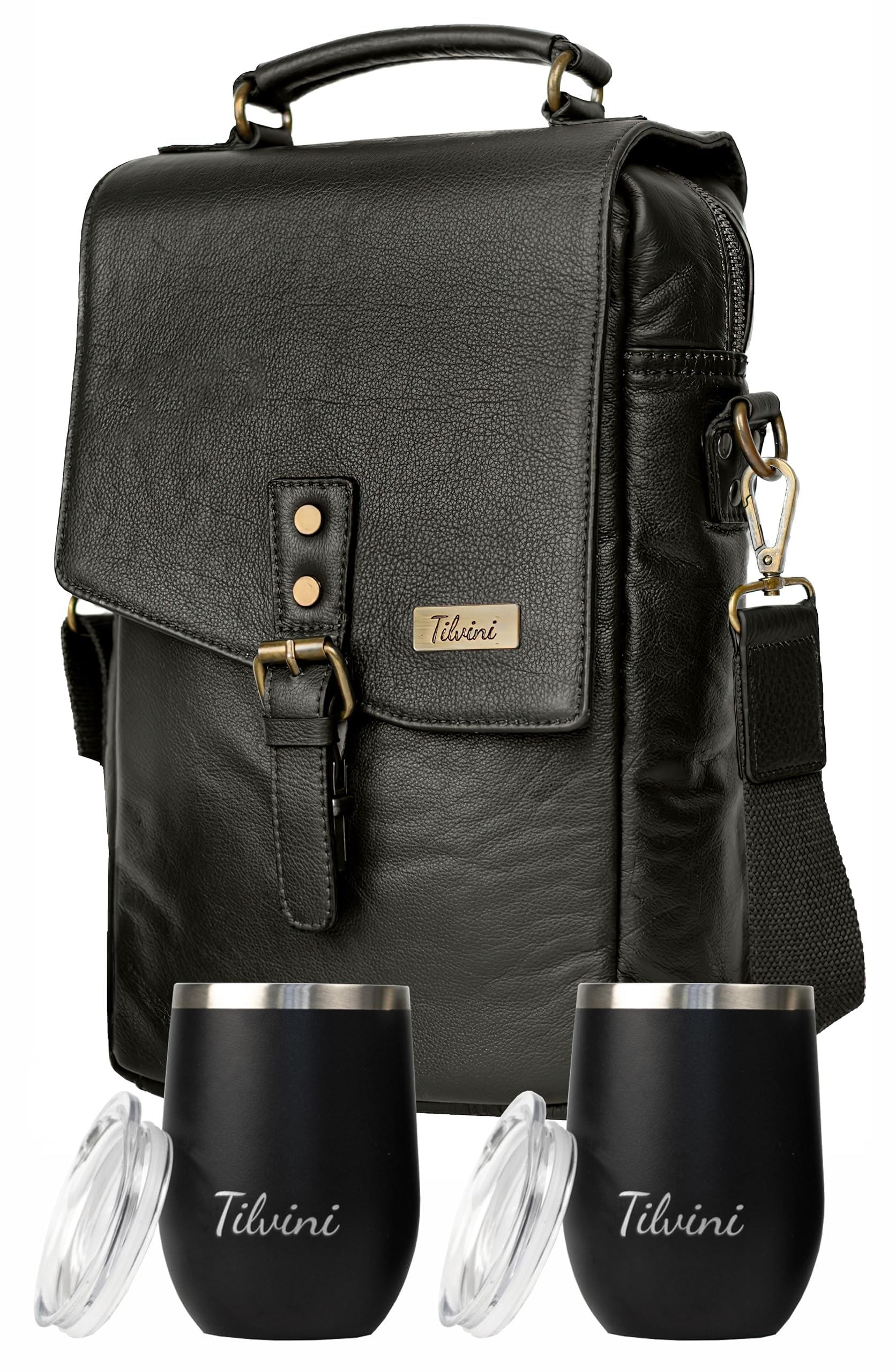 Leather Insulated Wine Bag with Tumblers
